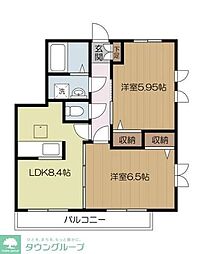 カーサ・ヴェルデ 2階2LDKの間取り