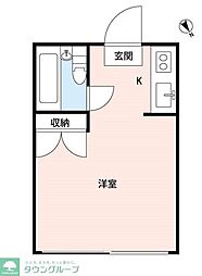 プラザドゥクリムゾン 2階ワンルームの間取り