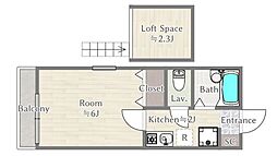 アメリカンリバティー野方3 1Kの間取図画像
