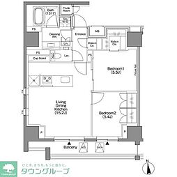 ザ・パークハビオSOHO新宿御苑 2LDKの間取図画像