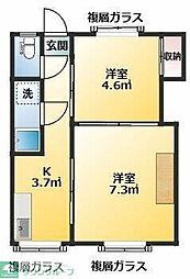 コーポ千代荘 2Kの間取図画像