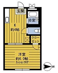 カルチャー・コーポ2 1Kの間取図画像