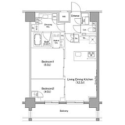 ザ・パークハビオ恵比寿プレイス 2LDKの間取図画像
