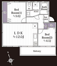夏見台団地3 2LDKの間取図画像