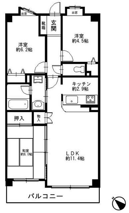 3階部分66.74m2南西向き3LDK