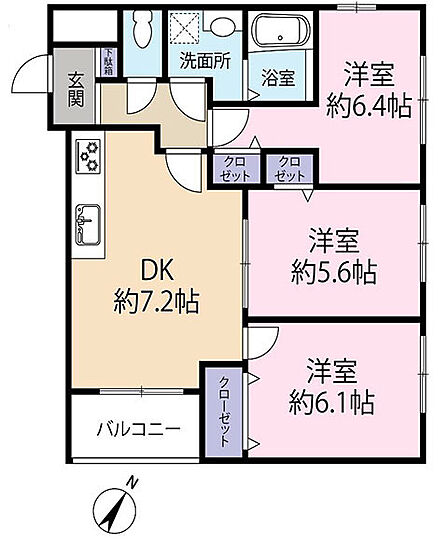 南東×北東×北西の角部屋3LDK!