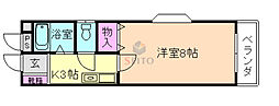 北邸舘 1Kの間取図画像