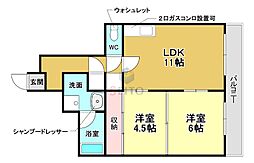 サンフラッツ南桜塚 2LDKの間取図画像