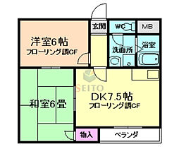 ラ・プランタ・バハ緑地 2DKの間取図画像