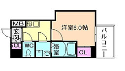 阪神本線 姫島駅 徒歩6分の賃貸マンション 8階1Kの間取り