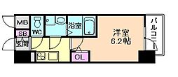 エスリード大阪デュアルゲート 1Kの間取図画像