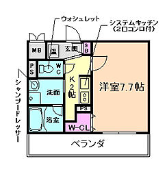 エナブル塚本2 1Kの間取図画像