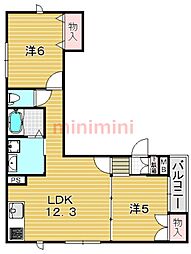 カーサヴェルデ千里 2LDKの間取図画像