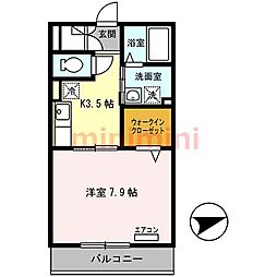 メルレット 1Kの間取図画像