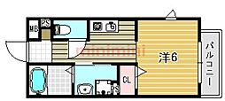 ベルリード西山天王山 1Kの間取図画像