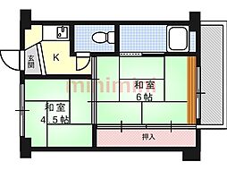 ビレッジハウス西町3棟 2Kの間取図画像