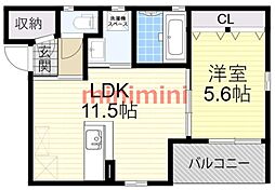 ルシアコート柳川 2階1LDKの間取り