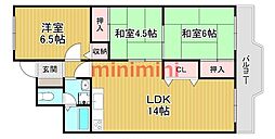 阪急東茨木白川高層住宅5号棟 3LDKの間取図画像
