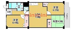 茨木春日丘グリーンハイツB棟 3LDKの間取図画像