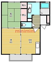 グリーンヒル2A棟 2DKの間取図画像