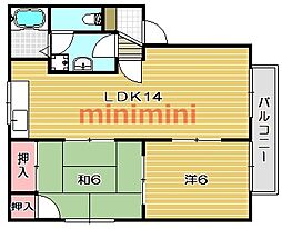 カサグランデ四番館 2LDKの間取図画像
