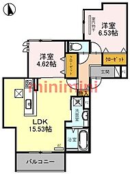 PALACEWEST千里丘B棟 2LDKの間取図画像
