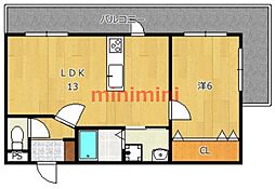 エクレール大畑 1LDKの間取図画像