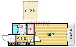 プラチナム登美の里 1Kの間取図画像