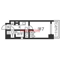 シャルマンパレ淡路 1Kの間取図画像