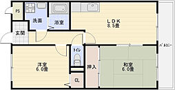 サンライズパレス 1階2LDKの間取り
