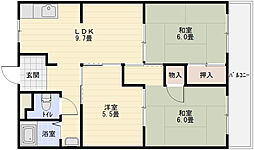 玉手山ハイツ 3LDKの間取図画像