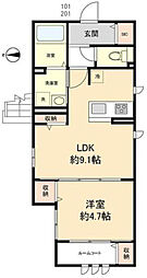 珊瑚 1階1LDKの間取り