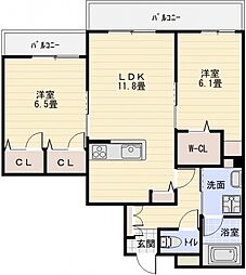 シャーメゾン ジーコートホウゼンジ 2LDKの間取図画像