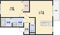 カトルセゾン C 1階1LDKの間取り