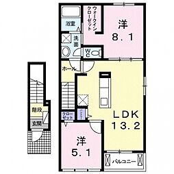 カーサエレガンツァ 2階2LDKの間取り