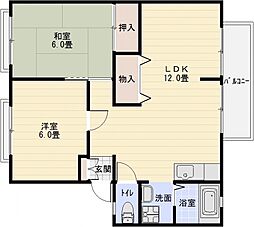 サンビレッジキタイA 2LDKの間取図画像