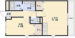 スペイシア友貴 1LDKの間取図画像