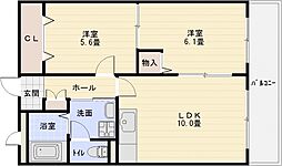 プリュクレール 2LDKの間取図画像