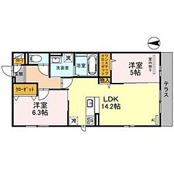 エイチケーハイム1 2LDKの間取図画像