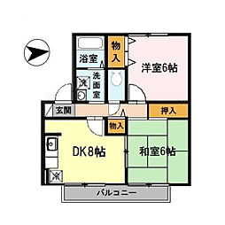 RIHITO八尾B棟 2DKの間取図画像