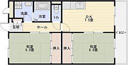 リバーサイド谷野 2DKの間取図画像