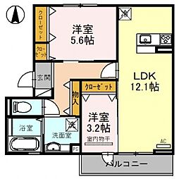 エスポワール老原 2LDKの間取図画像