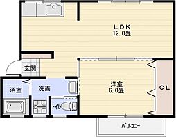 第1コーポ平野 1LDKの間取図画像