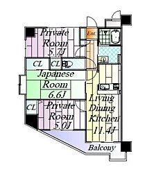セザール河原町 3LDKの間取り