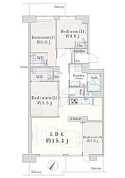 多摩川ハイム1号棟 4LDKの間取図画像