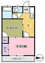 京王線 武蔵野台駅 徒歩10分の賃貸マンション 3階2Kの間取り