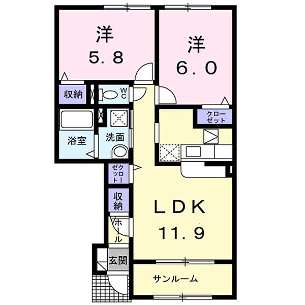 カーサ・ハピネスA 102｜富山県高岡市戸出町4丁目(賃貸アパート2LDK・1階・57.17㎡)の写真 その2