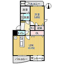 やかたマンション參番館 1階1LDKの間取り