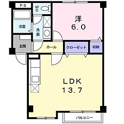 メゾン・ド・プラセールI 2階1LDKの間取り