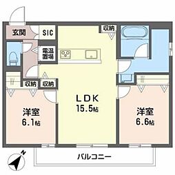 リラコート 1階2LDKの間取り